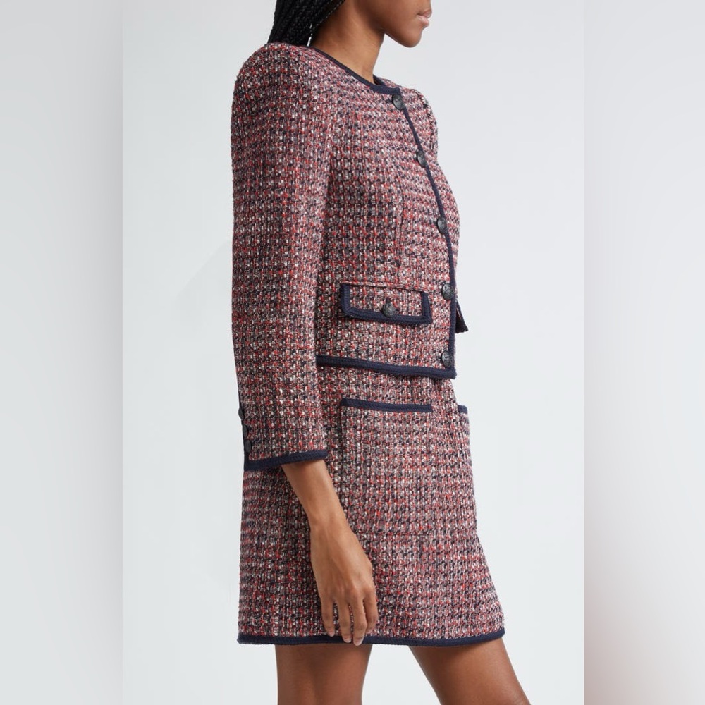 NWT Veronica Beard Ceres Metallic Cotton Blend Tweed Jacket in Size 12 Red /Navy - Picture 13 of 16